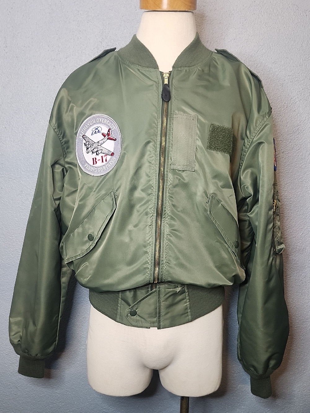 Olive Green Military Flight Bomber Jacket with Patches
